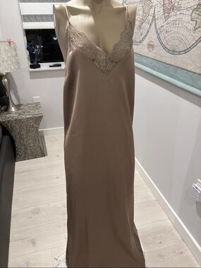 House of Harlow 1960 Taupe Satin Slip Maxi Dress